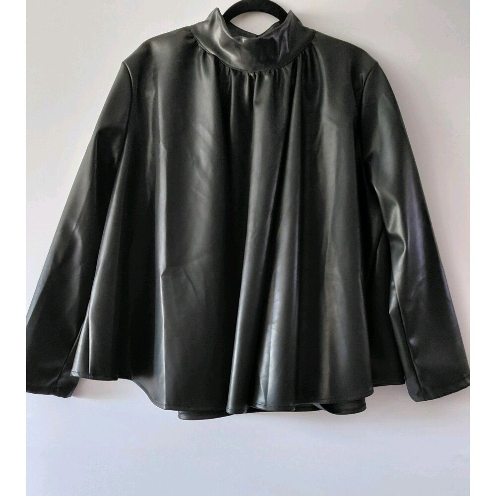 UOOZEE Black Faux Leather Top w/Long Sleeve and Mock Neck Size XXL